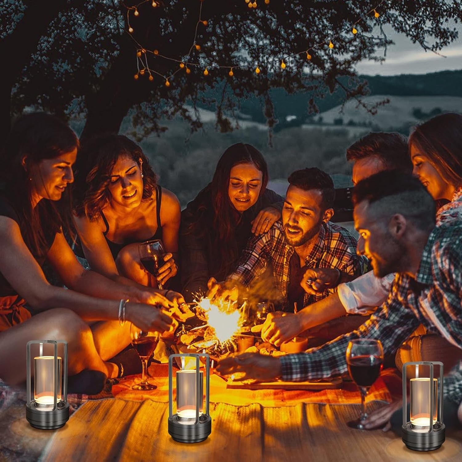 Table Lamp for Outdoor Indoor, Portable Metal Desk Lamp, Rechargeable LED Crystal Lantern Lamp