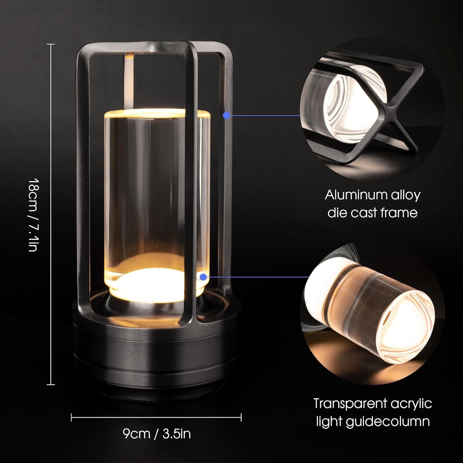 Table Lamp for Outdoor Indoor, Portable Metal Desk Lamp, Rechargeable LED Crystal Lantern Lamp