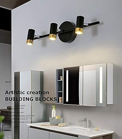 Led Bathroom Vanity Picture Mirror 3 Light Black Gold Wall Lamp