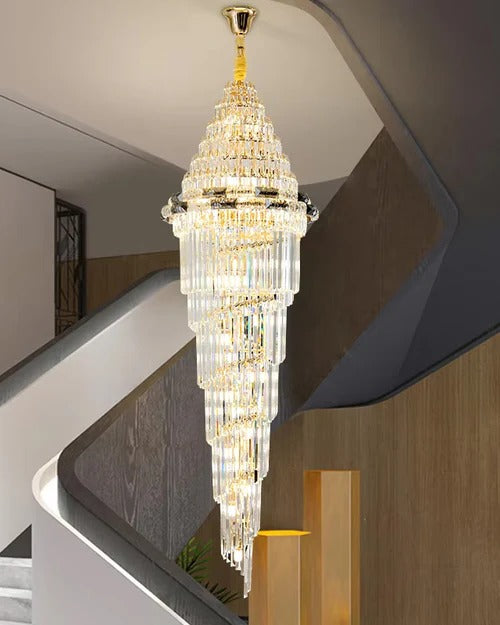 Modern Light Luxury Staircase Long Chandelier Aluminum Crystal Tree-shaped Lamp Hotel Villa Lobby