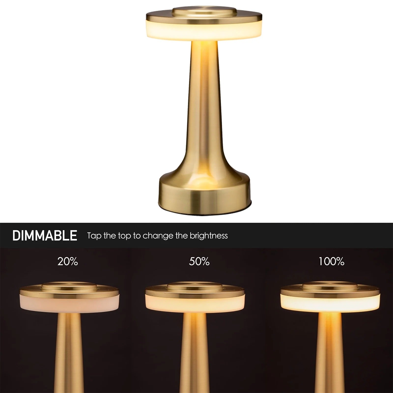 LED Table Lamp with Touch Sensor, 3-Levels Brightness, Rechargeable Night Light for Kids Nursery,