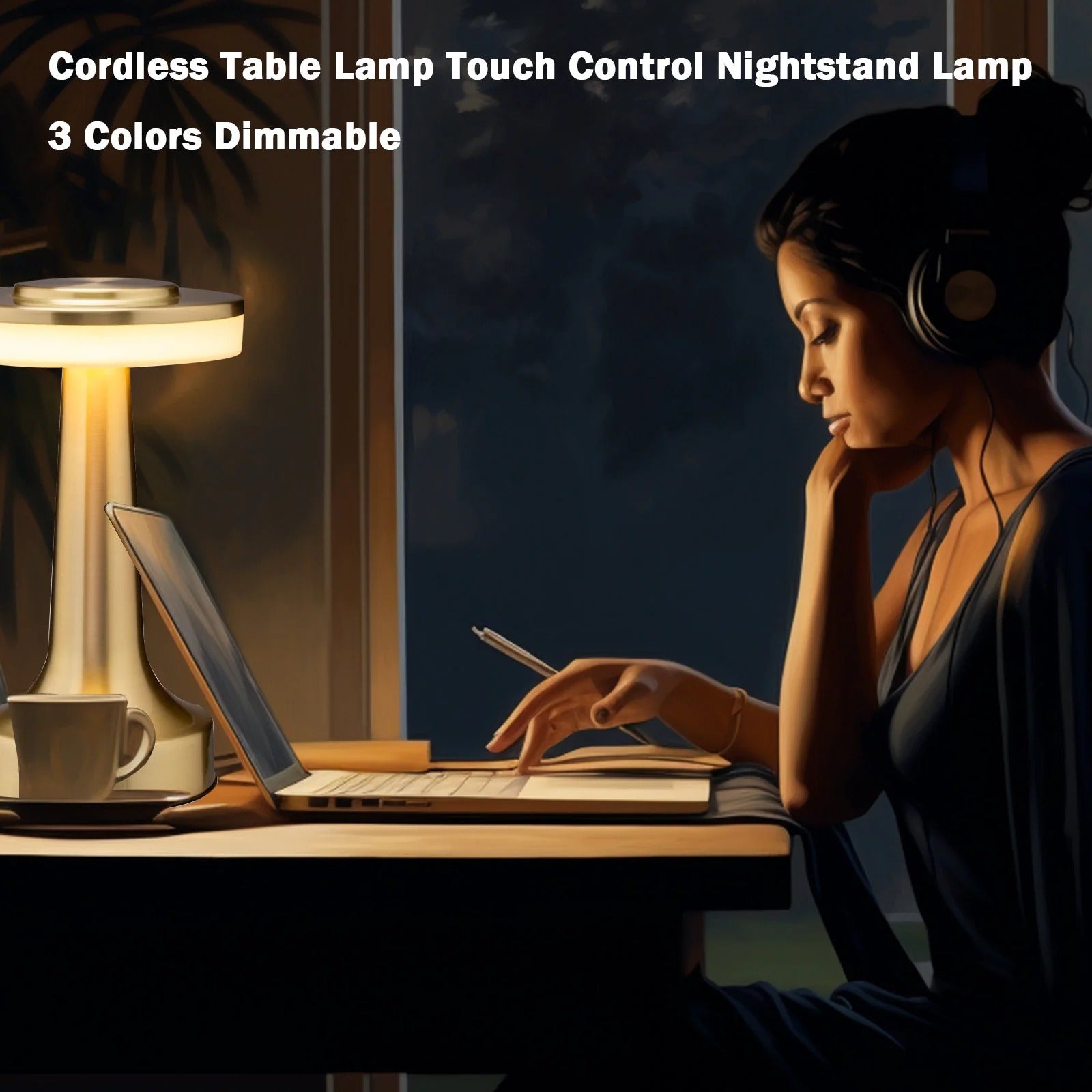 LED Table Lamp with Touch Sensor, 3-Levels Brightness, Rechargeable Night Light for Kids Nursery,