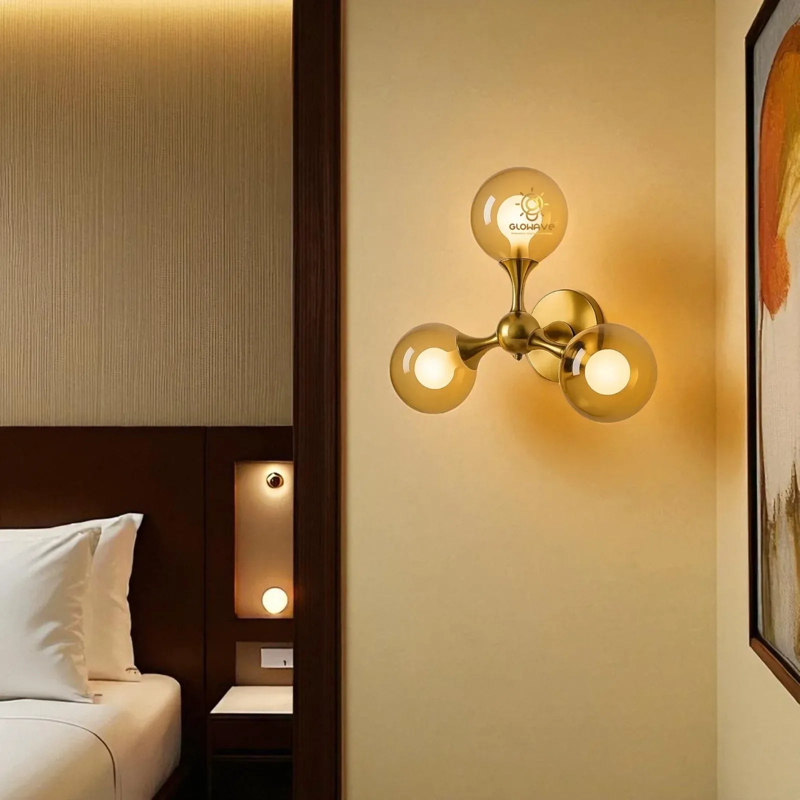 3 Amber Glass Ball Sconce Blub Wall Lamp