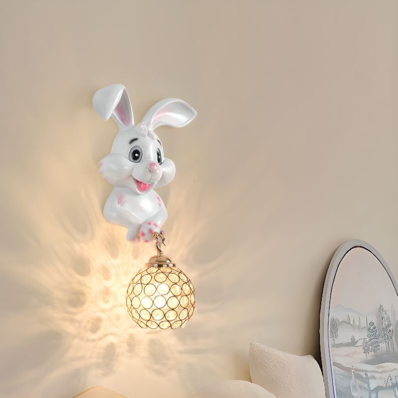 Kids Resin Wall Sconce, 220V-240V, Lovely Rabbit, Hardwired