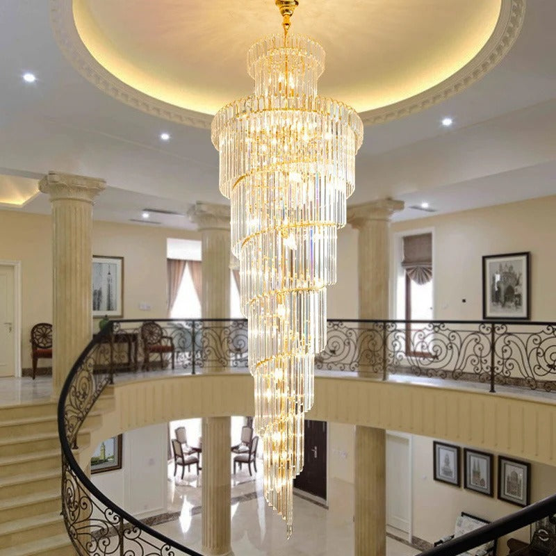 1800MMX600MM K9 CRYSTAL LED DOUBLE HEIGHT STAIR CHANDELIER - WARM WHITE
