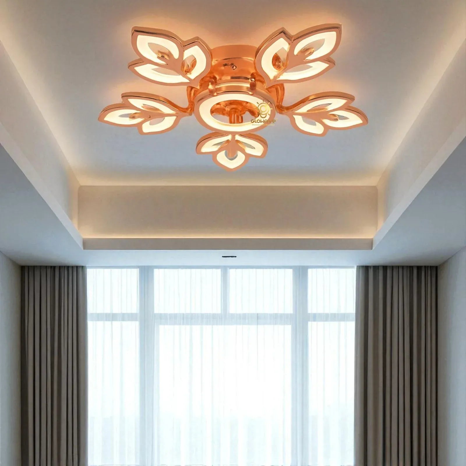 Rose Gold LED 6 Flower Shape Crystal Ceiling Light - Tricolour