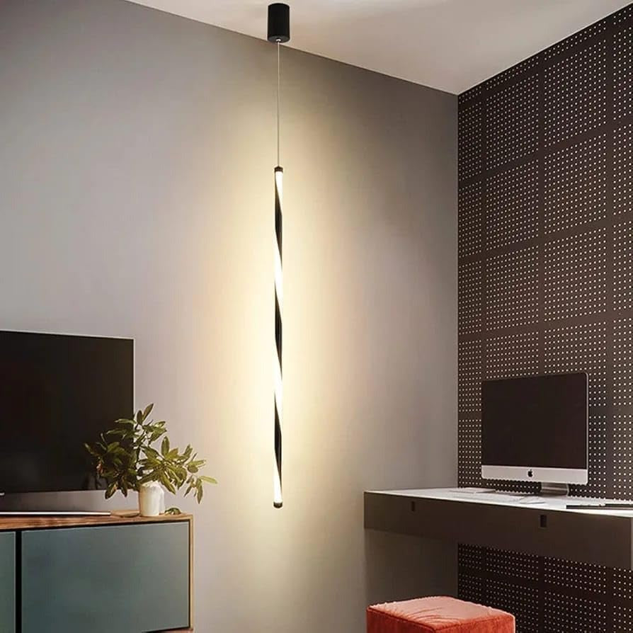 Long Tube LED Black and White Twisted Profile Pendant Hanging Light