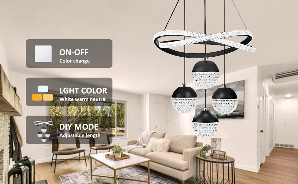 Modern LED Chandeliers, Dimmable 3-Color