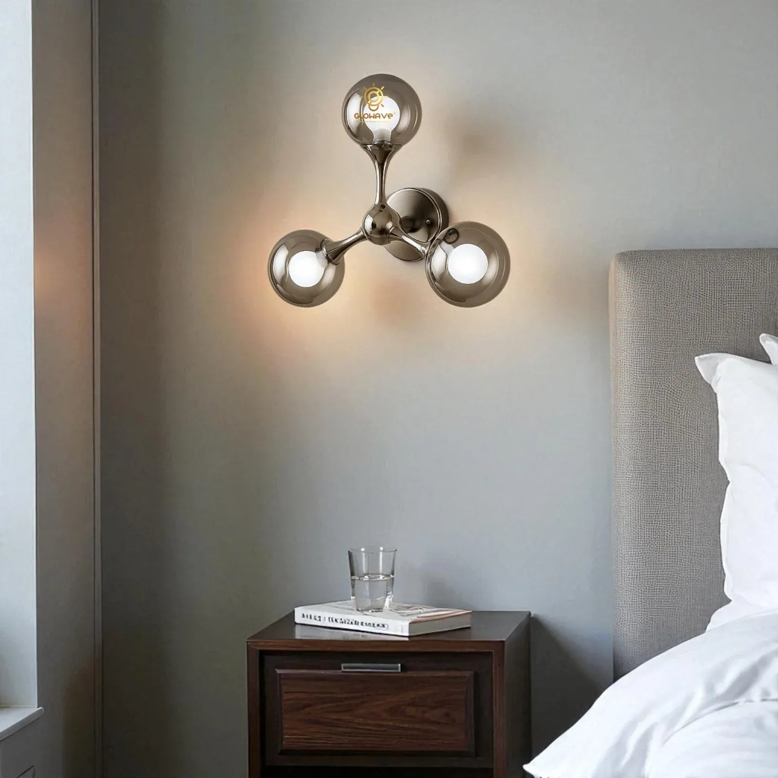 3 smoky Glass Ball Sconce Blub Wall Lamp