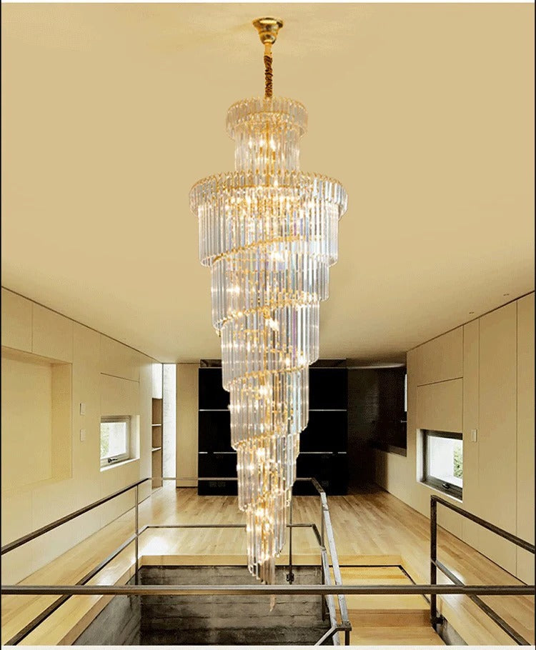 1800MMX600MM K9 CRYSTAL LED DOUBLE HEIGHT STAIR CHANDELIER - WARM WHITE