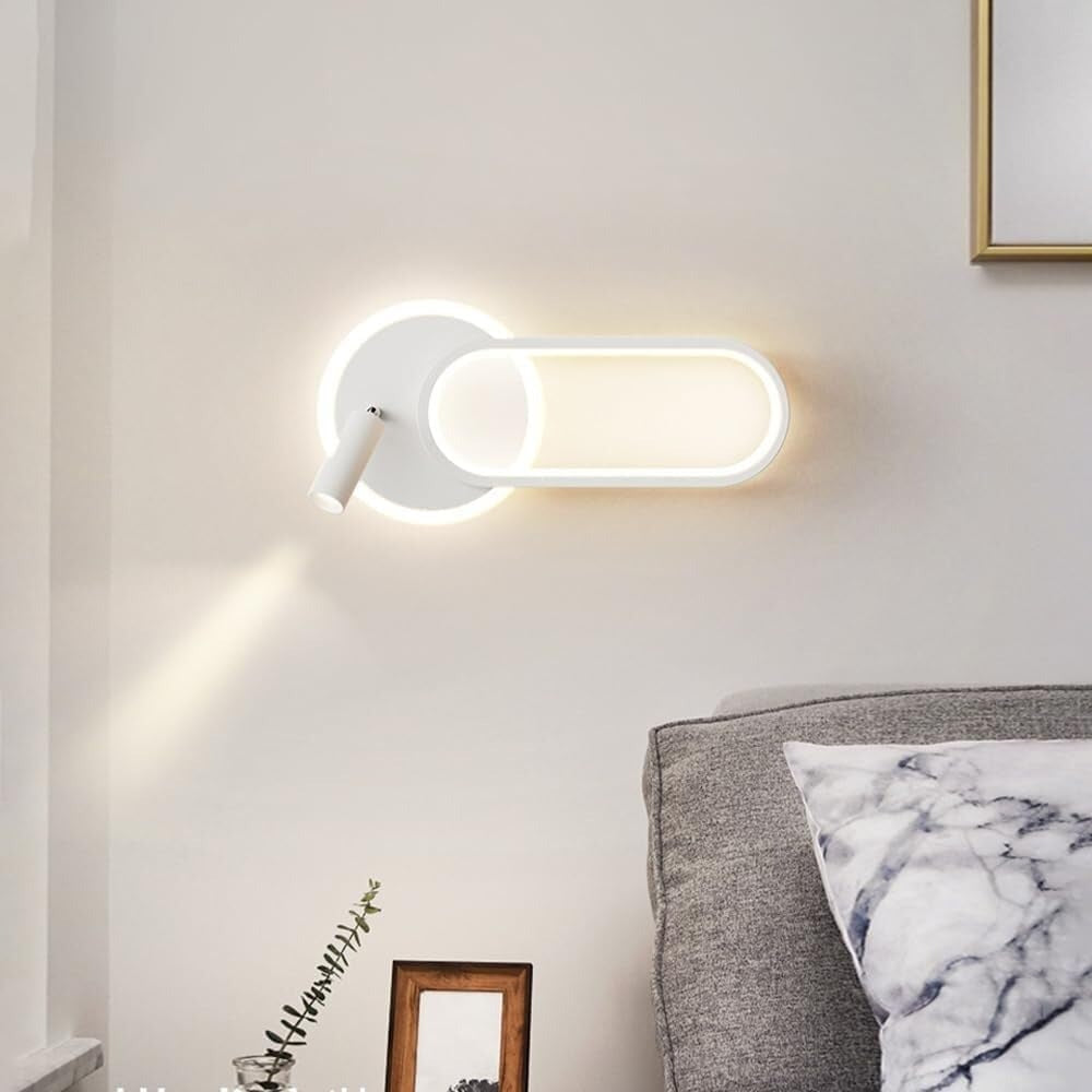Modern Ring LED Wall Light, Metal Linear Wall Lamps with Swivel Spotlight