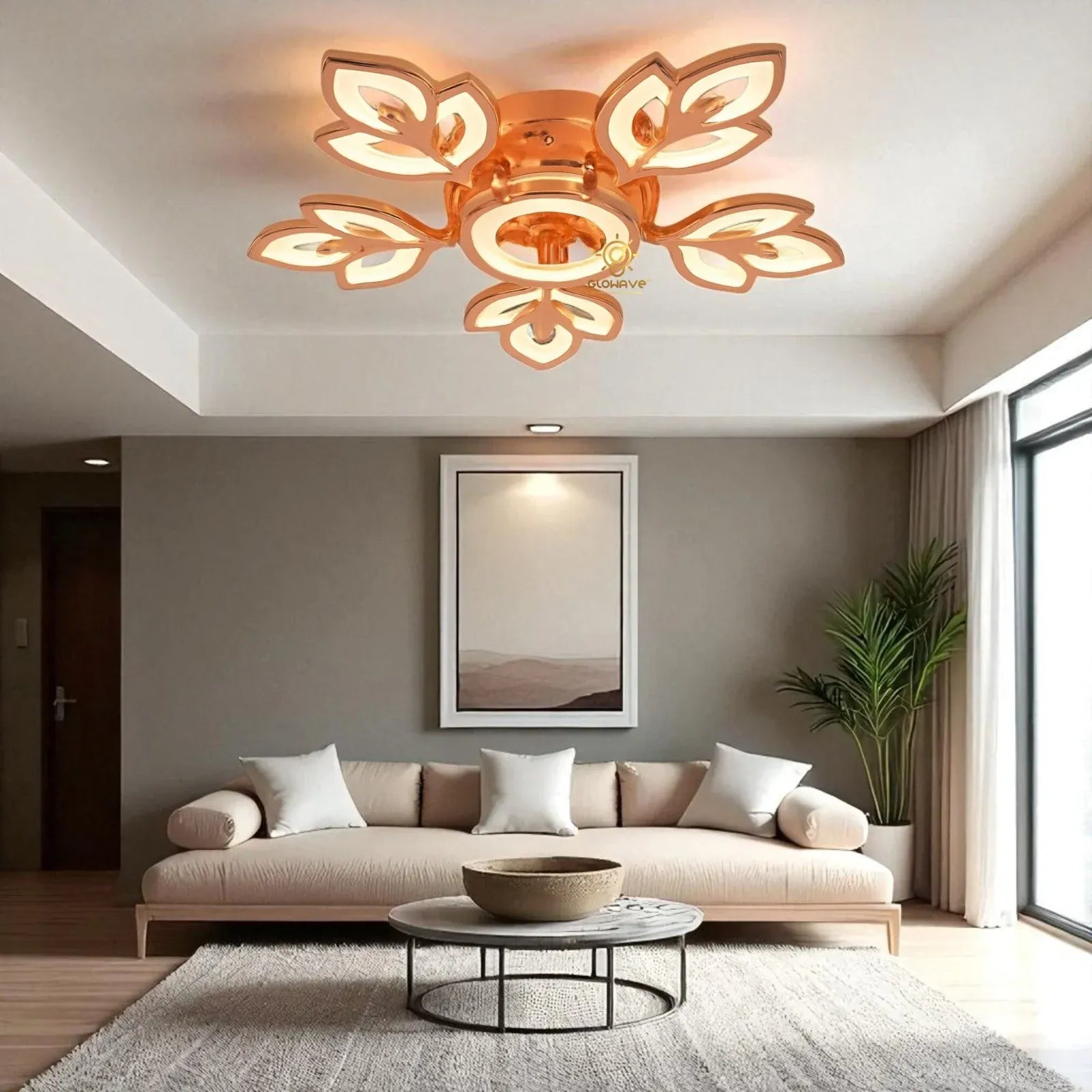 Rose Gold LED 6 Flower Shape Crystal Ceiling Light - Tricolour