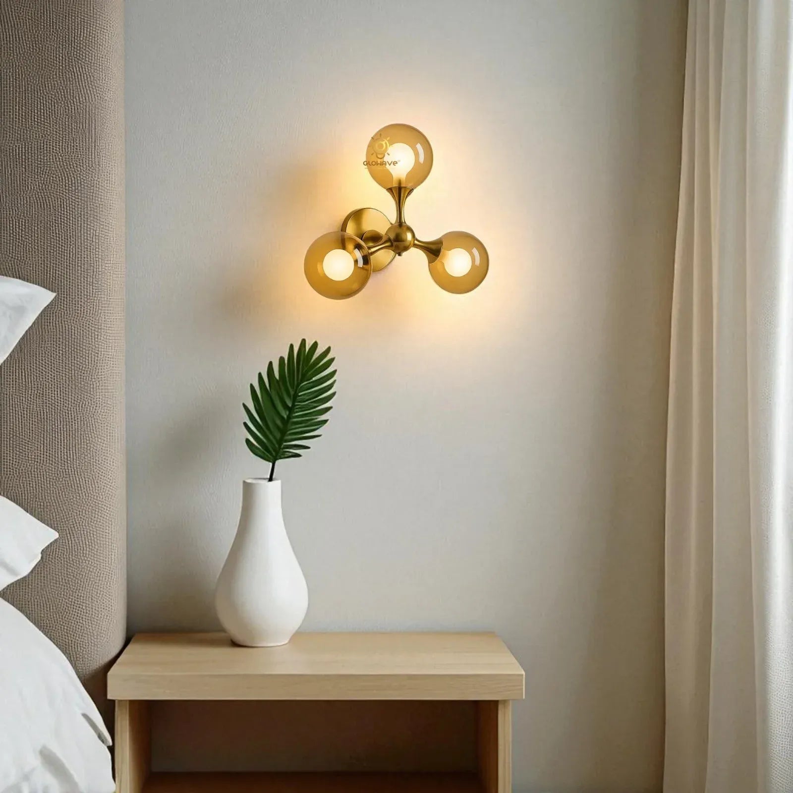 3 Amber Glass Ball Sconce Blub Wall Lamp