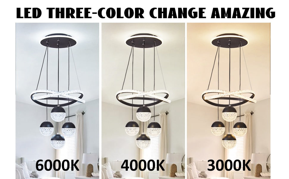 Modern LED Chandeliers, Dimmable 3-Color