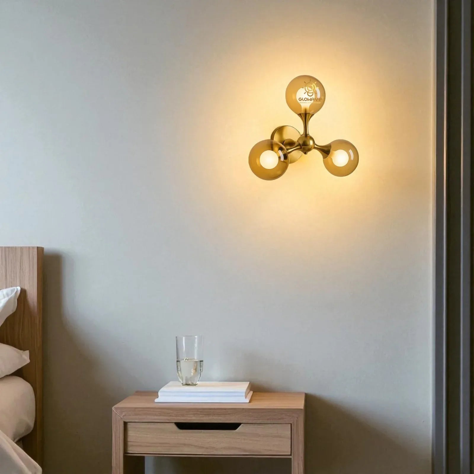 3 Amber Glass Ball Sconce Blub Wall Lamp